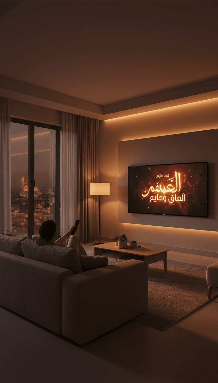 شخص يستمتع بمشاهدة محتوى شاهد في أي بي على تلفاز حديث