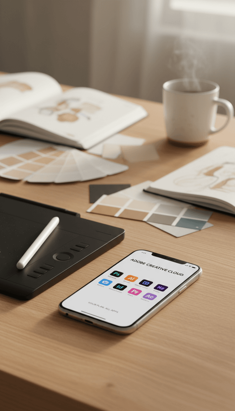 تطبيقات Adobe Creative Cloud على جهاز ذكي مع أدوات إبداعية احترافية