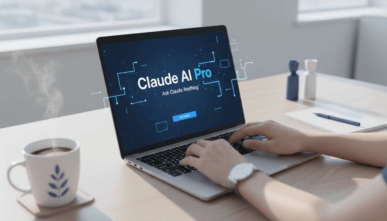 شاشة حاسوب تعرض واجهة كلود آي بي مع إضاءة زرقاء حديثة