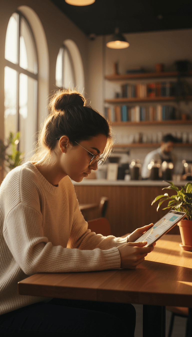 طالب يتعلم من خلال تطبيق كورسيرا بلس على الجهاز اللوحي