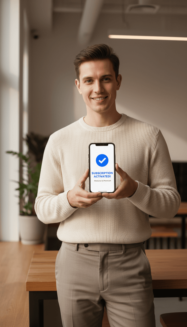 هاتف ذكي يعرض تفعيل اشتراك ChatGPT Plus بنجاح