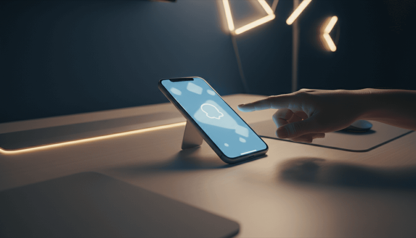 A smartphone showing ChatGPT interface on a modern workspace with warm lighting