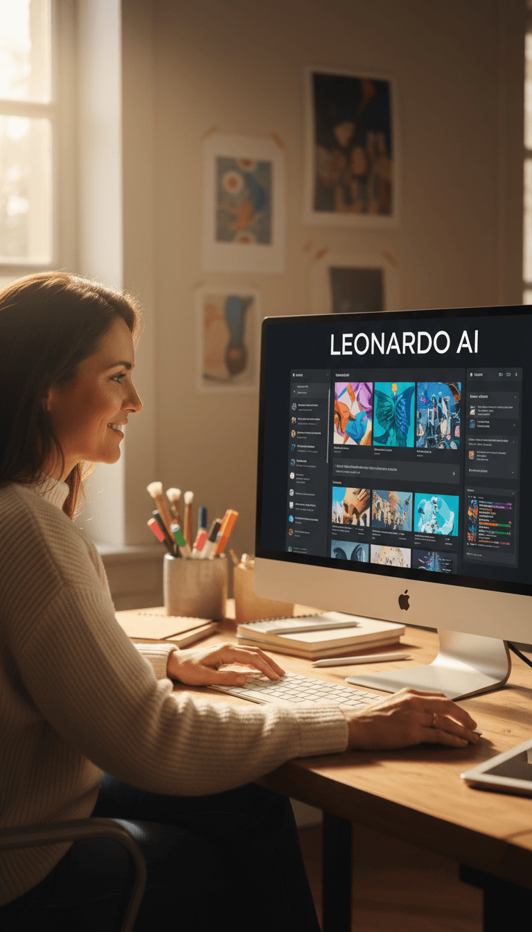 محترف يستخدم منصة Leonardo AI للتصميم الإبداعي