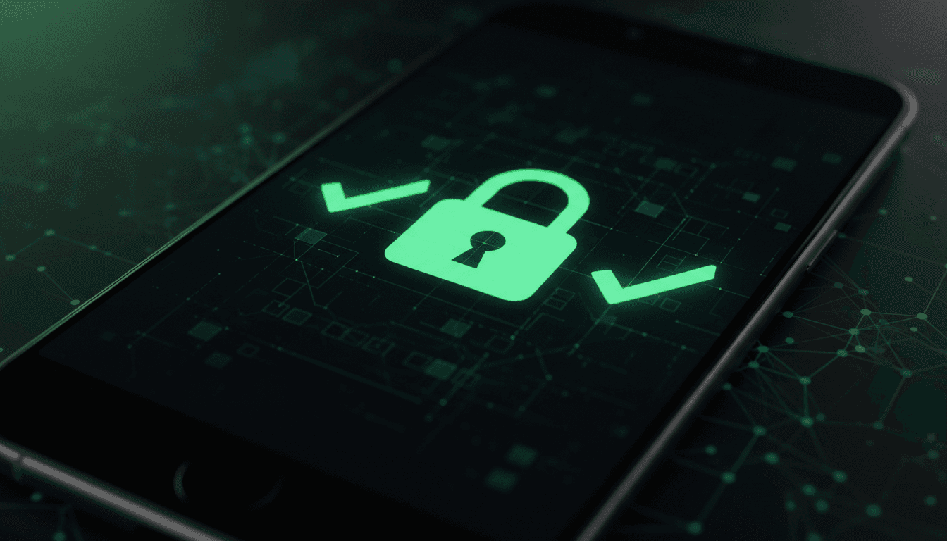 شاشة هاتف تعرض رموز الحماية والأمان الرقمي