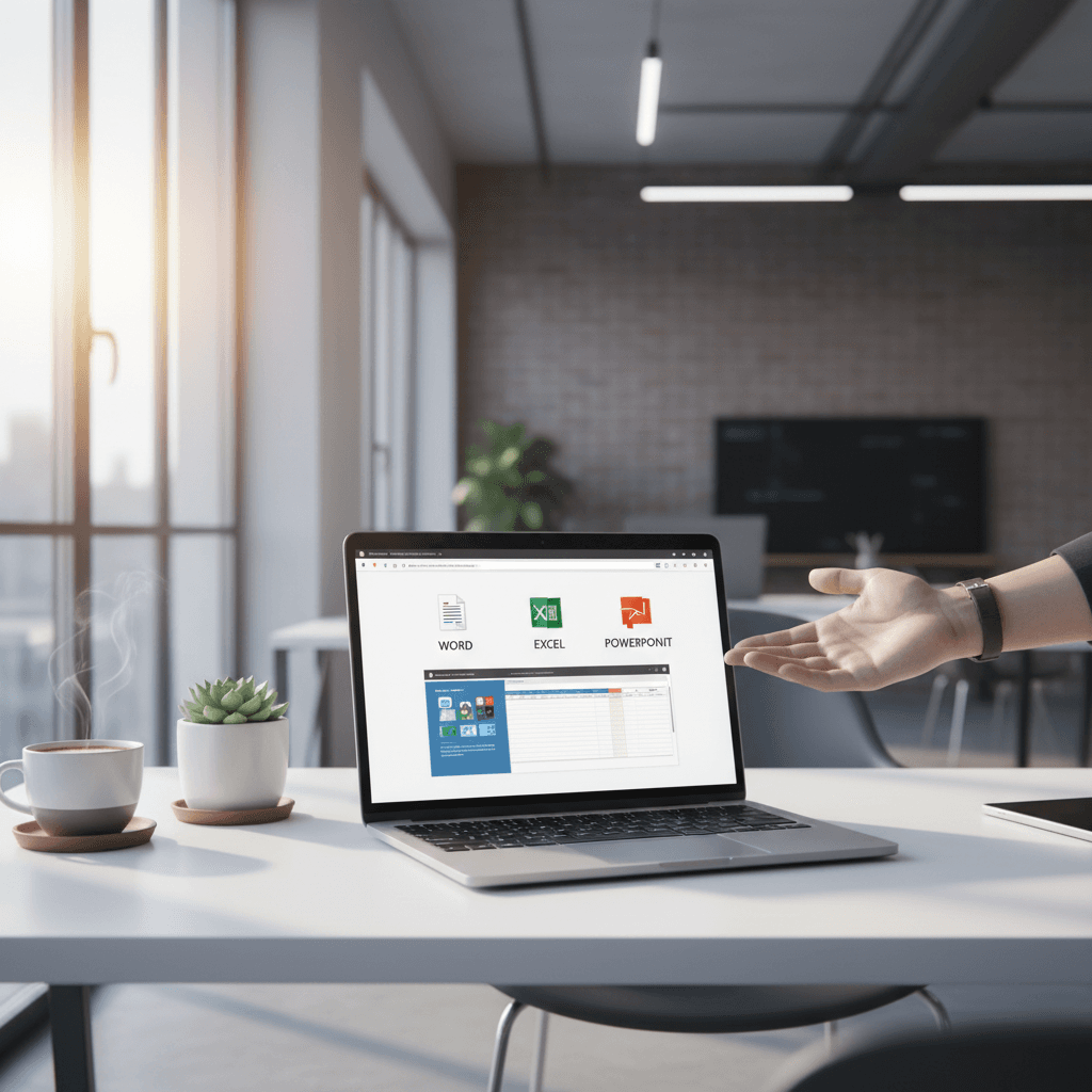 شاشة حاسوب تعرض تطبيقات Microsoft Office 365 في بيئة عمل حديثة