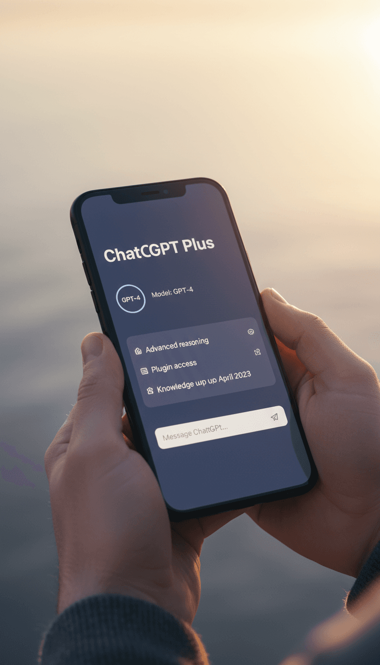 هاتف ذكي يعرض واجهة ChatGPT Plus