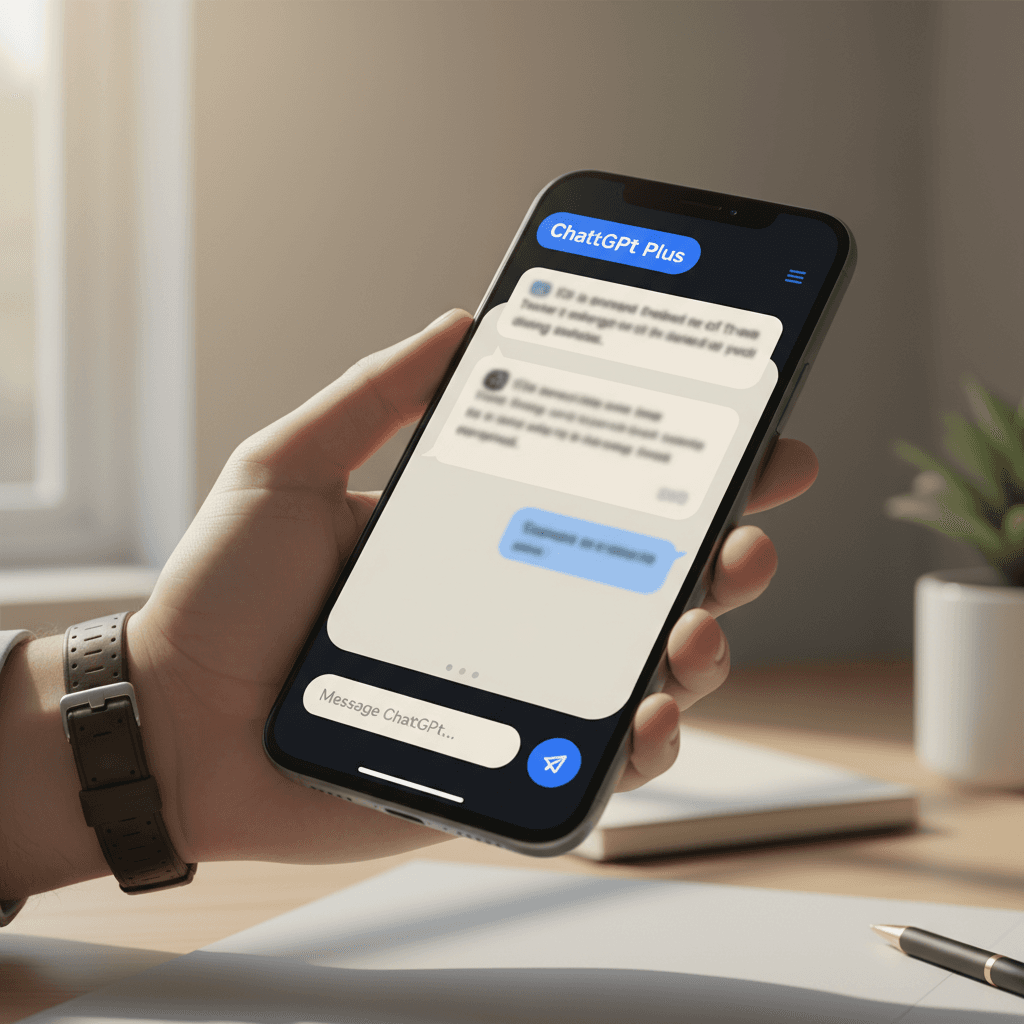 شاشة هاتف تعرض واجهة ChatGPT Plus