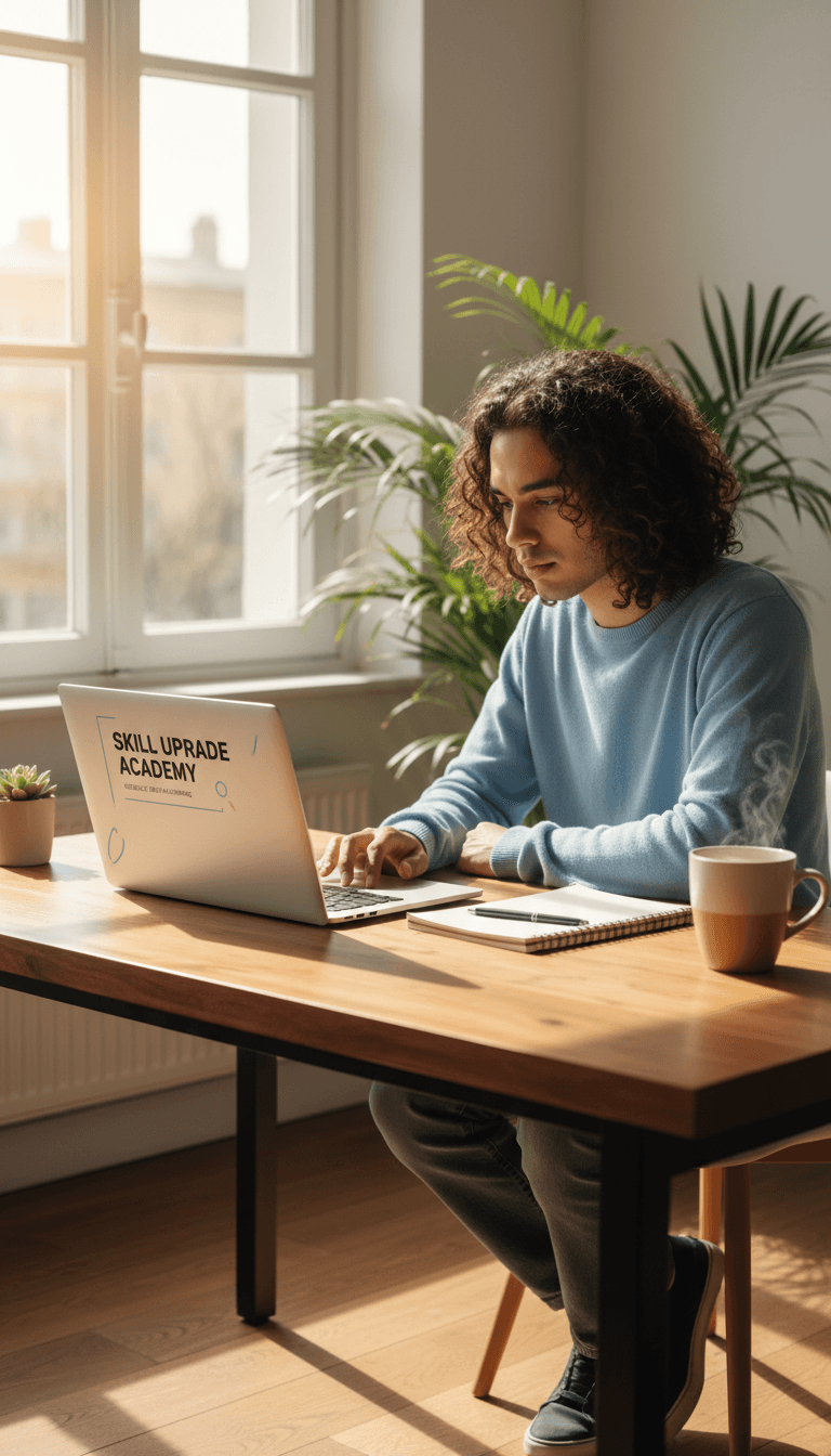 شخص يتعلم عبر منصة تعليمية إلكترونية في بيئة عمل احترافية