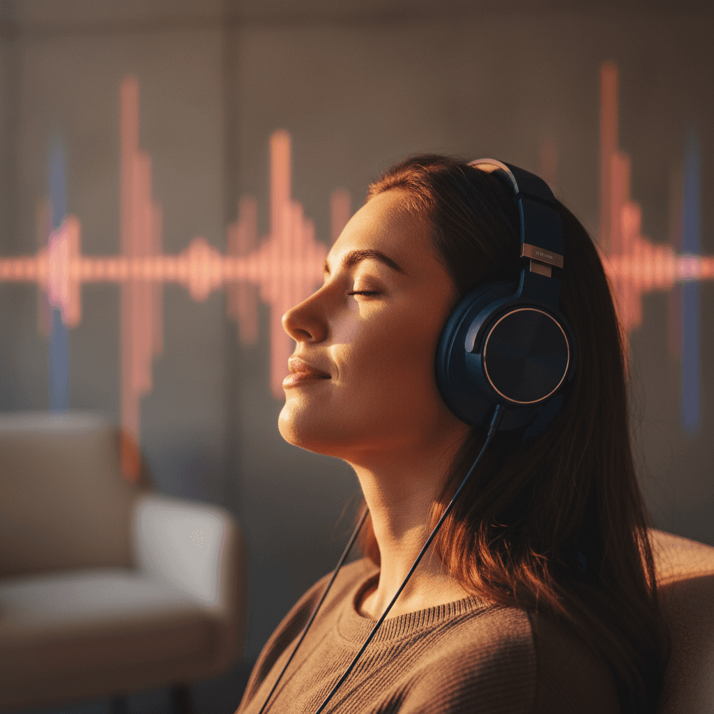 شخص يستمع إلى الموسيقى بسماعات رأس عالية الجودة