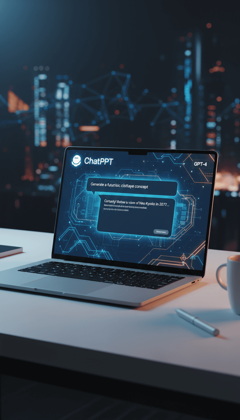 واجهة ChatGPT Plus على شاشة الكمبيوتر مع إضاءة حديثة