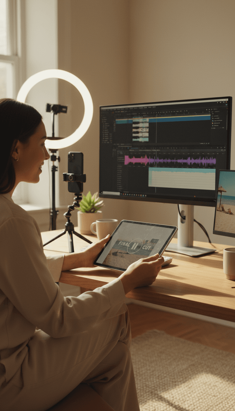 منشئ محتوى يراجع فيديوه المحرر على جهاز لوحي