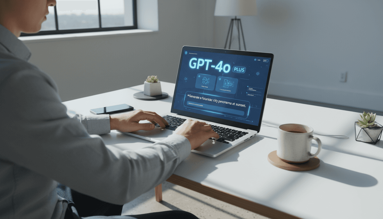 شخص يستخدم ChatGPT Plus على جهاز كمبيوتر محمول في بيئة عمل حديثة