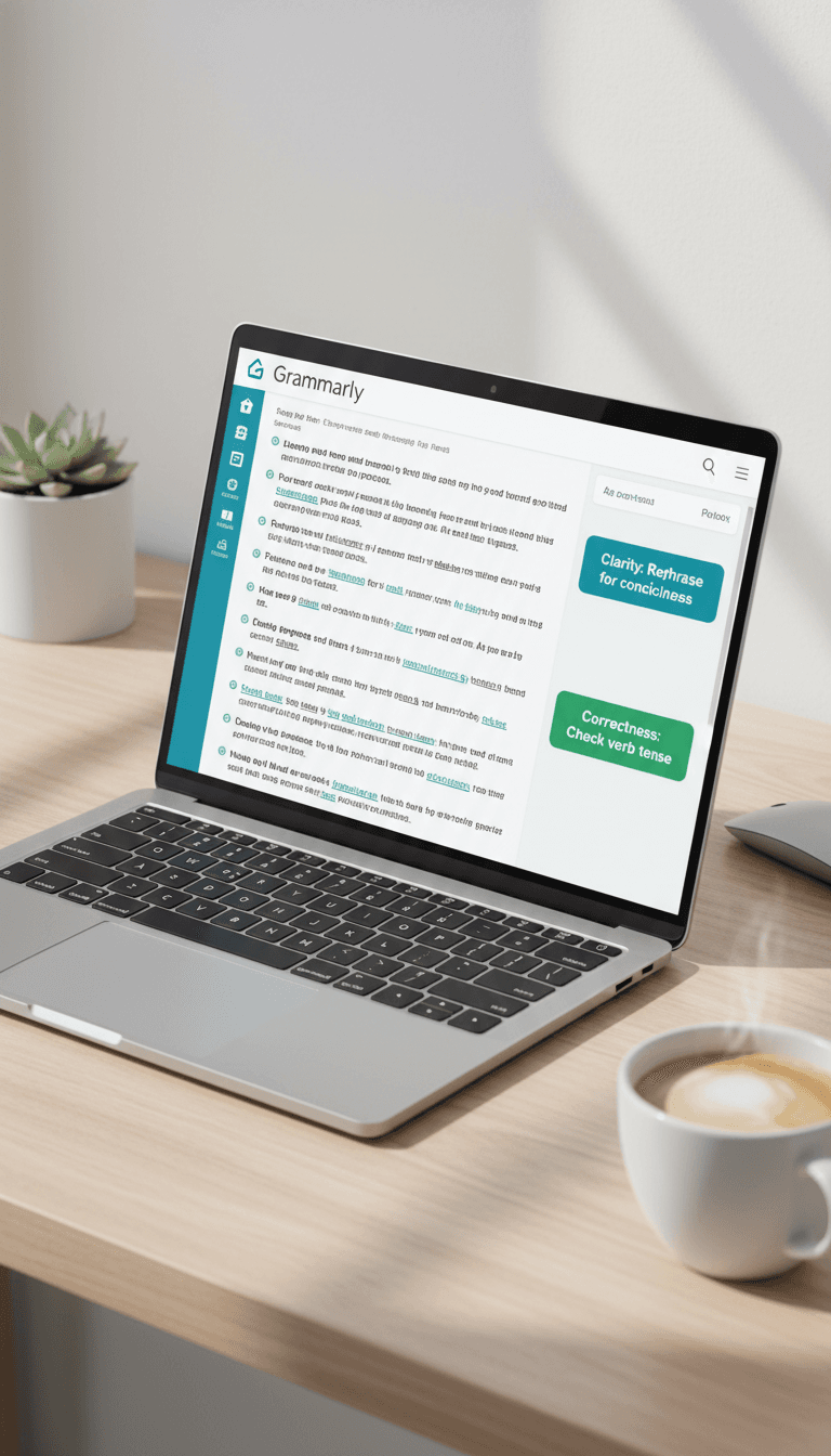 واجهة جرامرلي بريميوم تعرض التصحيحات والاقتراحات على شاشة الحاسوب
