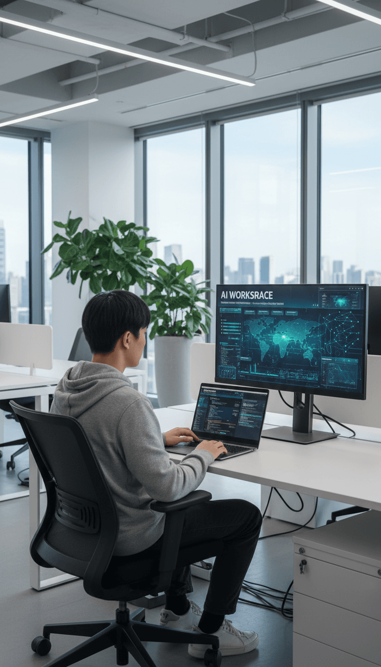 شخص يستخدم منصة الذكاء الاصطناعي على جهاز الكمبيوتر