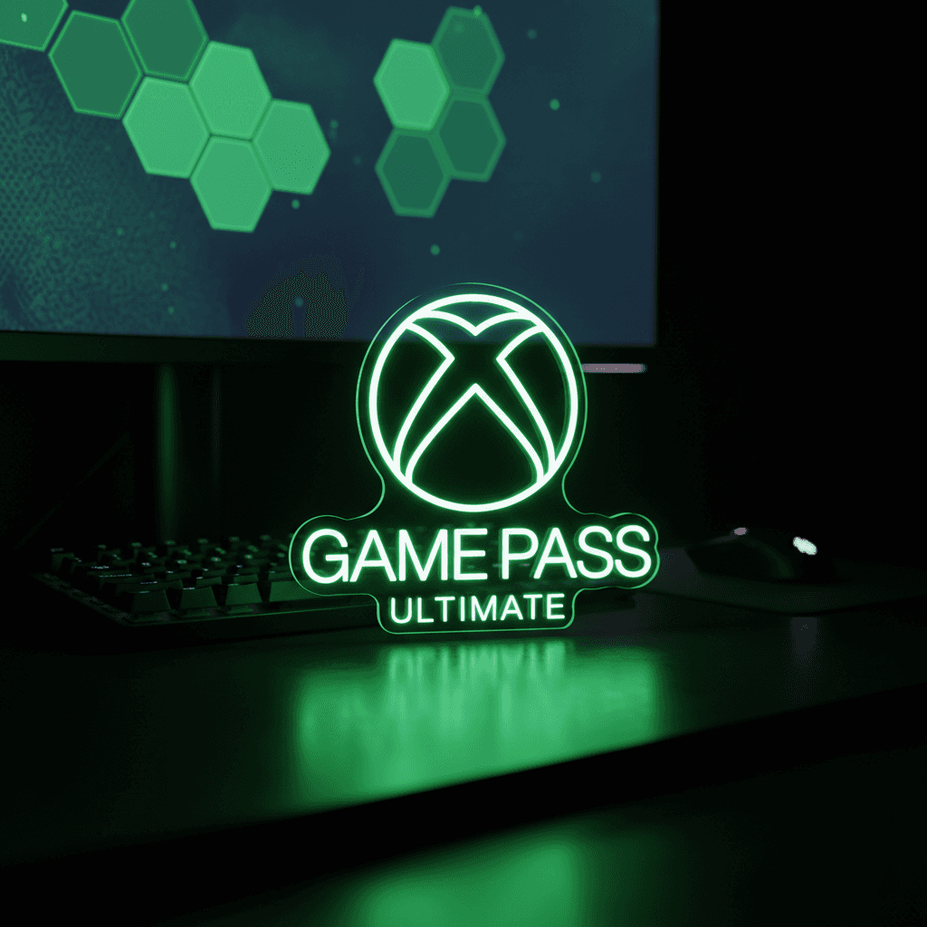 شعار Xbox Game Pass مع إضاءة نيون خضراء