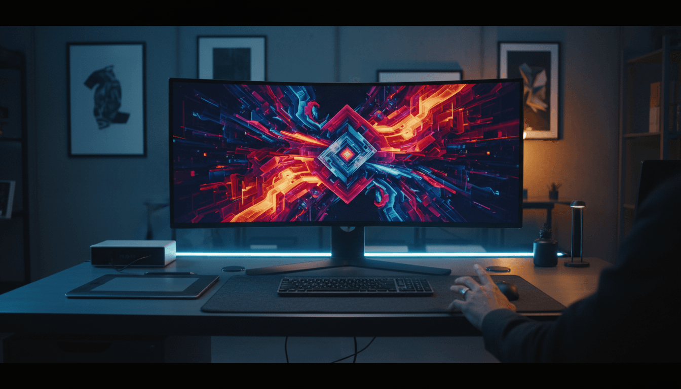 شاشة كمبيوتر تعرض صورة فنية تم توليدها بواسطة Midjourney بألوان زاهية وتفاصيل دقيقة