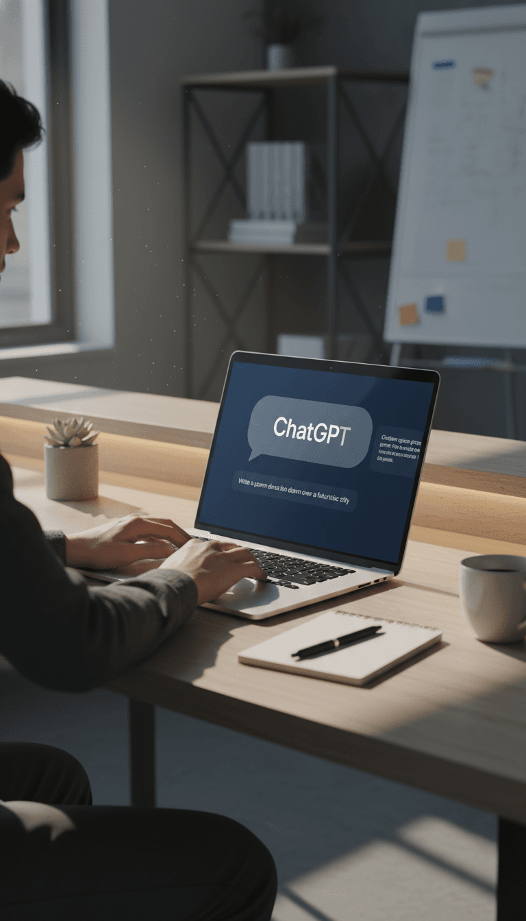 ساحة عمل حديثة مع استخدام ChatGPT Plus