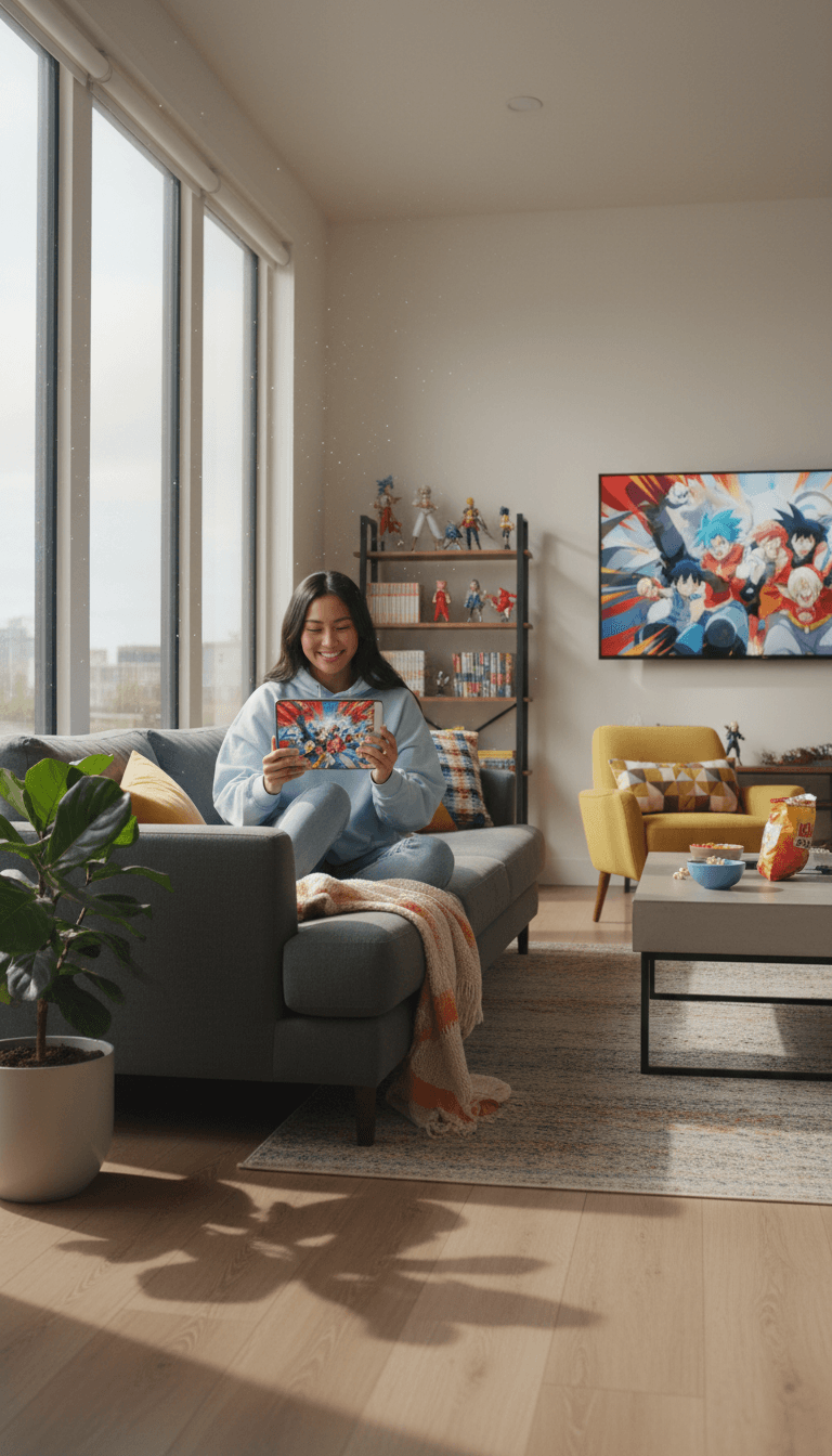 شخص يستمتع بمشاهدة الأنيمي على جهاز لوحي