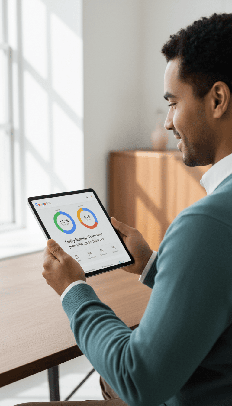 شخص يعرض لوحة تحكم جوجل ون على شاشة تابلت توضح المزايا