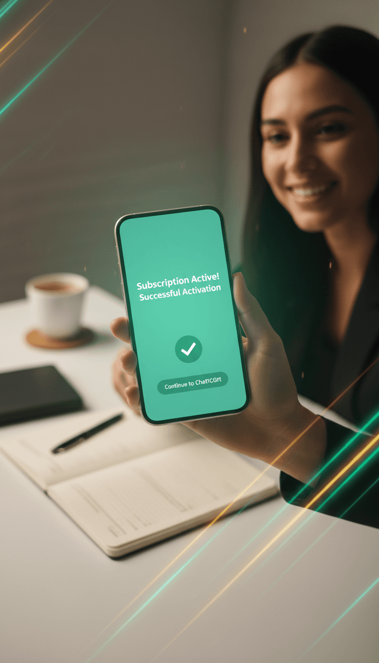 شاشة هاتف توضح تفعيل اشتراك ChatGPT Plus بنجاح