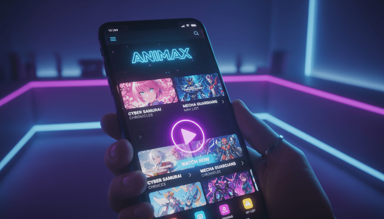 شاشة هاتف ذكي تعرض تطبيق كرنشي رول مع محتوى أنيمي جاهز للمشاهدة