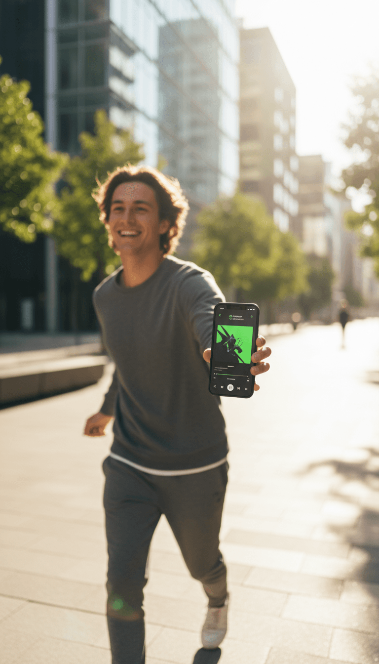 هاتف ذكي يعرض واجهة Spotify Premium مع شخص نشيط