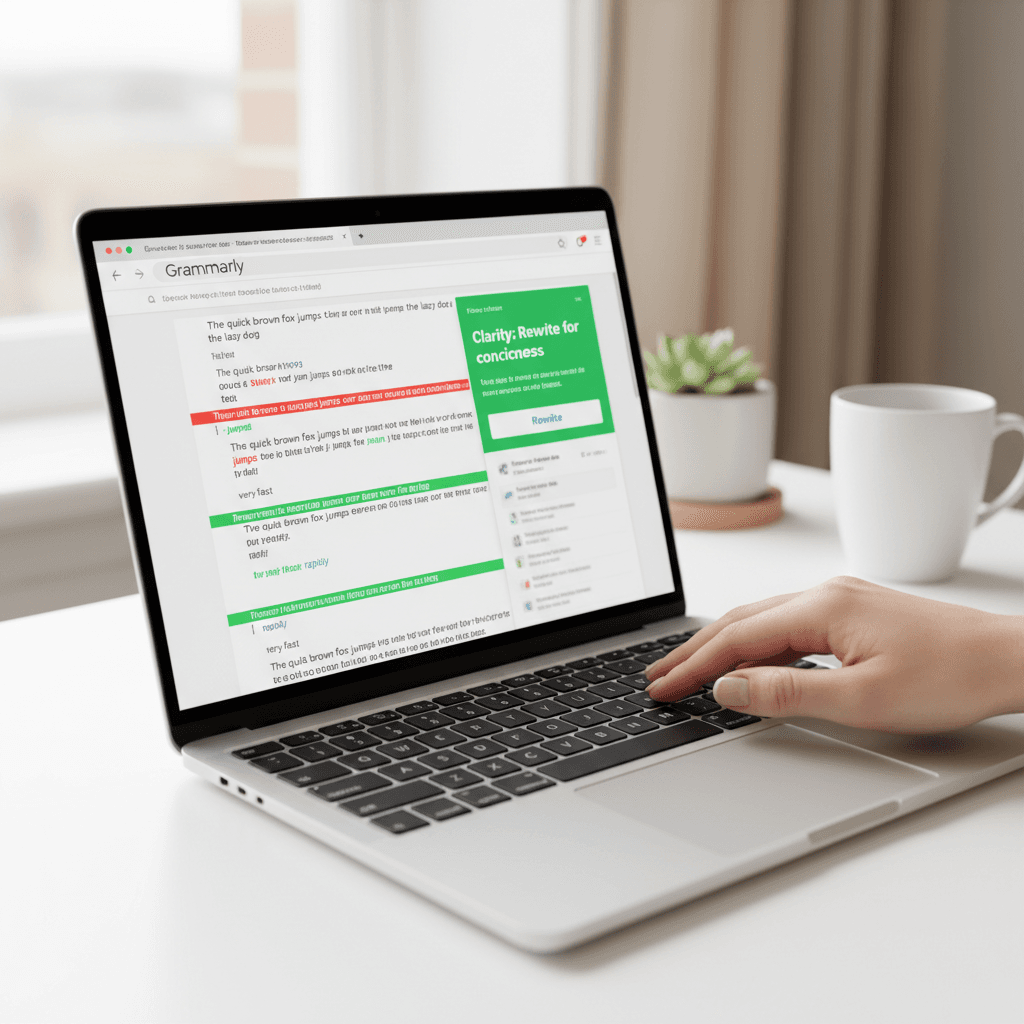 شاشة جرامرلي تعرض تصحيح القواعس الإنجليزية في الوقت الفعلي