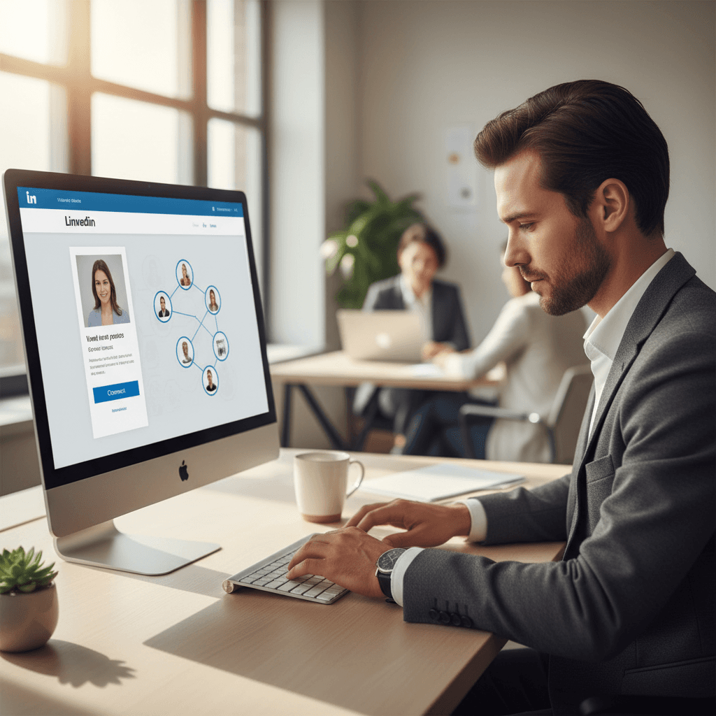 محترف يستخدم لينكدان بريميوم على الحاسوب
