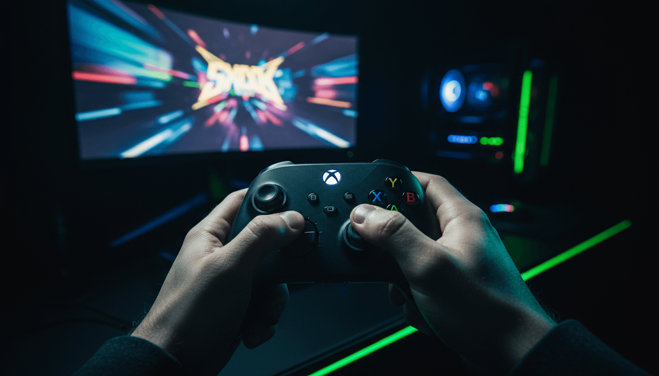 يد اللاعب تمسك متحكم Xbox أثناء اللعب